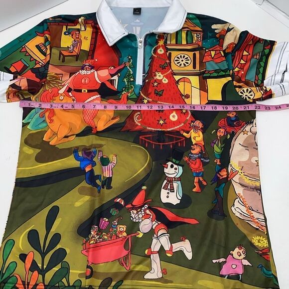Men's Funny Circus Christmas 1/4 Zip Short Sleeve Holiday Shirt Size Medium - Picture 5 of 14